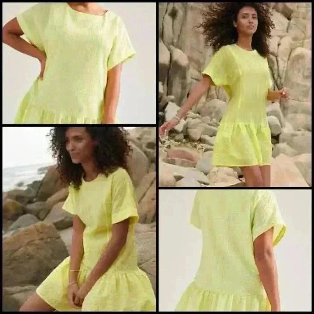 New Anthropologie Corey Lynn Calter Textured Drop Waist Babydoll Boho Dress XS